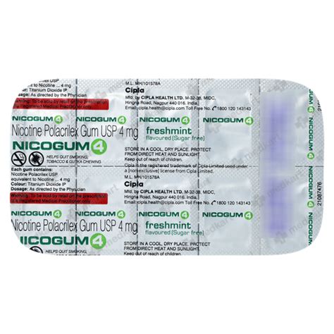 NICOGUM 4MG (FRESHMINT) TABLET 12’S : Price, Uses, Side effects ...