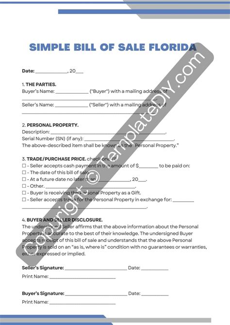 Simple Bill of Sale Florida Form Template Blank in PDF & Word