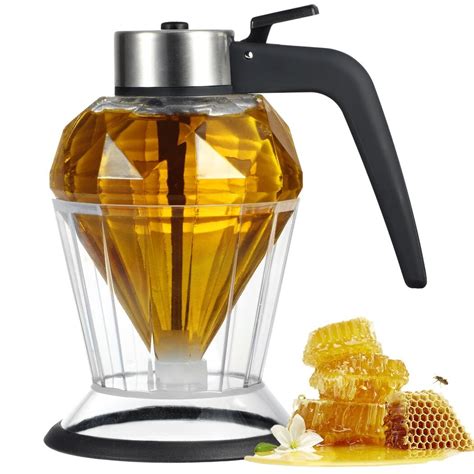 Bangcool Honey Dispenser, Glass Diamond-Shaped Syrup Pot, 200ml ...