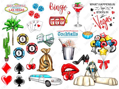 High-resolution Las Vegas Clip Art Set: 40 Hand-drawn Elements for ...