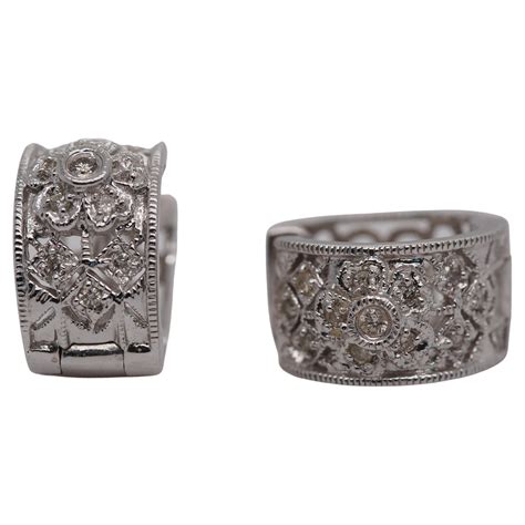 14k White Gold Diamond Huggie Earrings 14k Gold Earrings U-Shaped Small ...