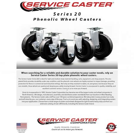 Service Caster 5 Inch Phenolic Swivel Caster Set with Roller Bearings 2 ...