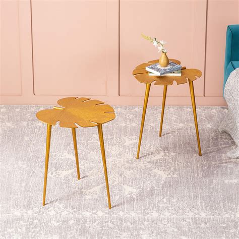 Buy Gold Color Aluminium Leaf Side Table Set Online at Best Price in ...