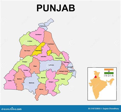 Punjab Map. Political and Administrative Map of Punjab with Districts ...