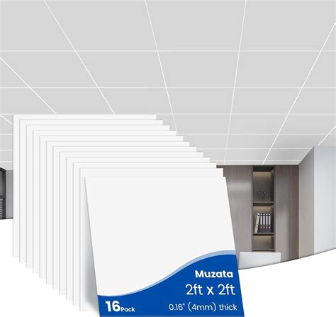 Muzata 16Pack 2×2 Drop Ceiling Tiles White Smooth Healthy PVC Ceiling ...