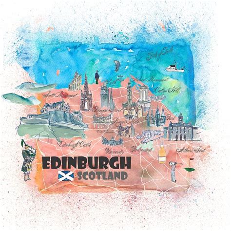 Edinburgh Scotland Illustrated Map with Main Roads Landmarks and ...