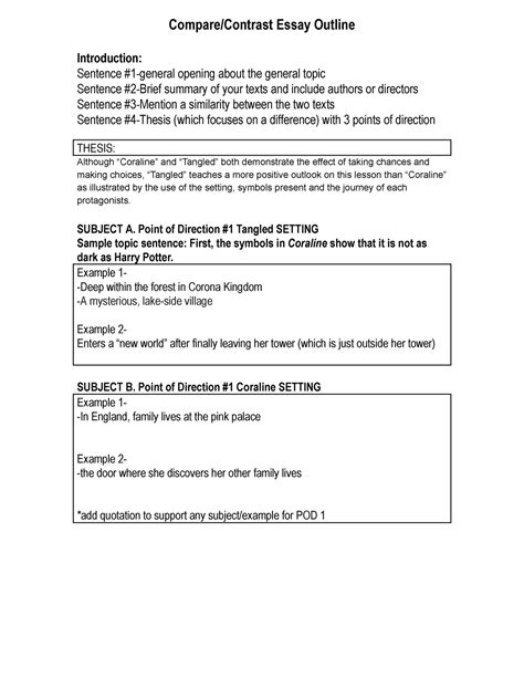 Copy of Compare AND Contrast Essay Outline - Compare/Contrast Essay ...