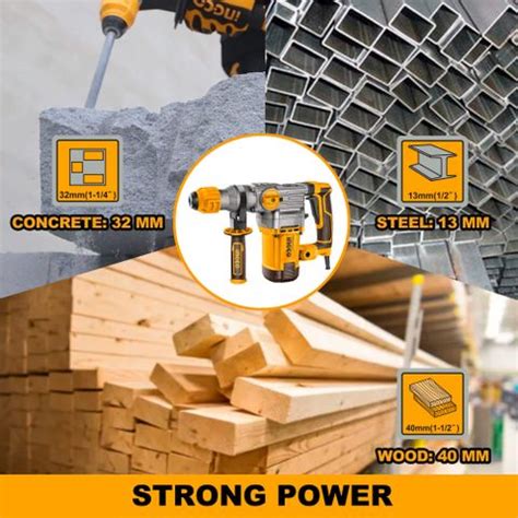 INGCO 4500BPM 950rpm | 5.5J with 3 Drills and 2 Chisels | Packed by BMC ...
