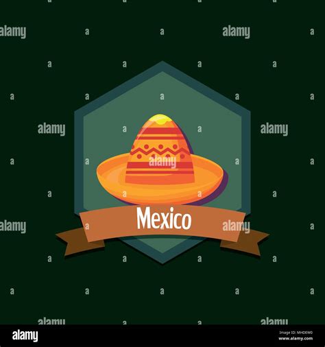 emblem of mexico concept with mexican hat and decorative ribbon over ...
