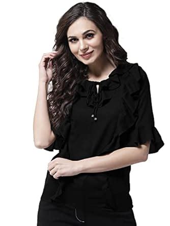 Buy Girls Front Ruffed 3-4 Bell Sleeve DZN top-69 Black 12-13 Years at ...
