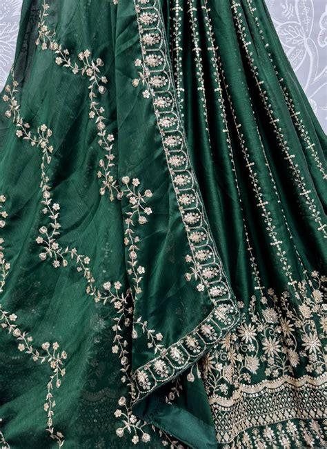 Sober Embroidered Fascinating color range Lehengacholi in Forest ...