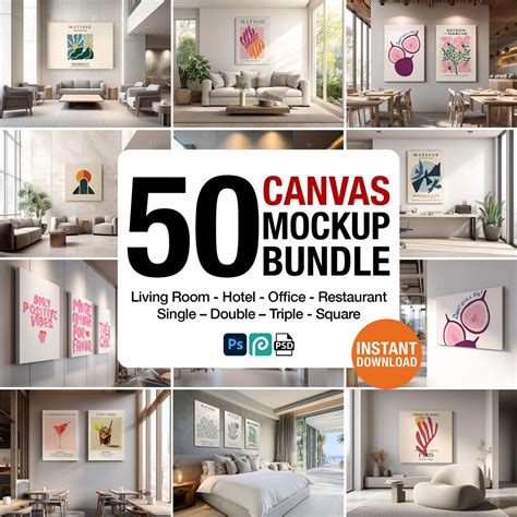 Frameless Canvas Mockup Bundle PSD With Trending and Modern Interiors ...