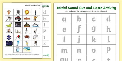 Initial Sound Match Cut and Paste Worksheet - UAE Themed