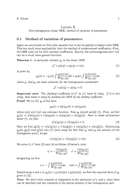 Lecture 10 ode and integral transform - Lecture X Non-homegeneous ...