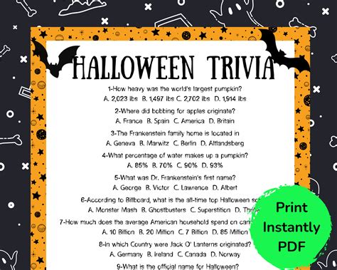 Halloween Trivia, Halloween Quiz, Halloween Game, Halloween Party Idea ...