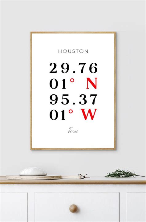Houston TX Coordinates Print | Coordinates Sign | Latitude Longitude | City State Sign ...
