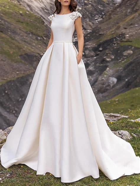 Hall Royal Style Formal Wedding Dresses Ball Gown Boat Neck Cap Sleeve ...
