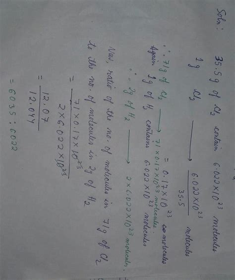 What is the ratio of number of molecules in 71 g of chlorine to the ...