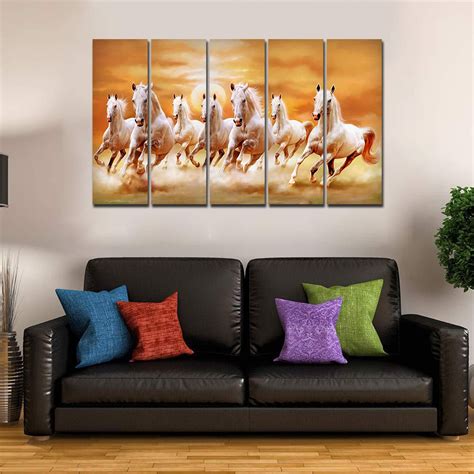 White Running Horses 5 Pieces Canvas Wall Painting – Vibecrafts