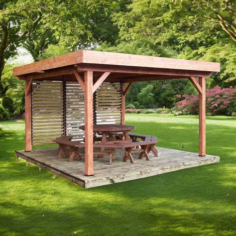 Pergola Bois Ombra toit plat avec Vantelles 3,54 x 3,54 m-Abris Jardin Azur