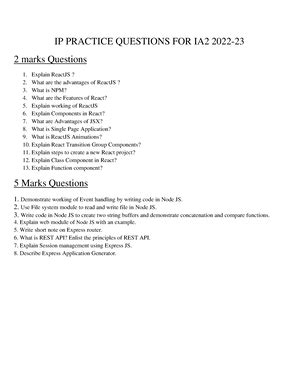 IP2M - Ip 2 marks imps - Internet programming - Studocu