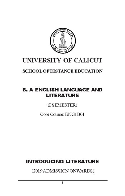 Introducing Literature: ENG1B Self-Learning Material for 1st Sem - Studocu
