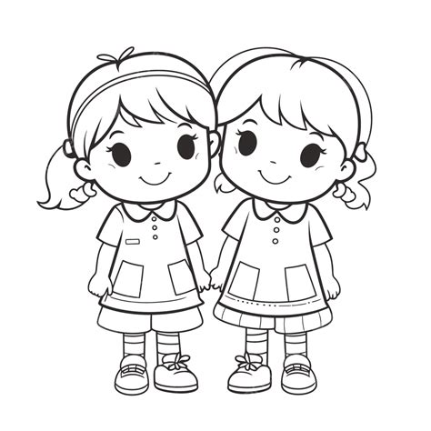Two Sisters Holding Hands Drawing