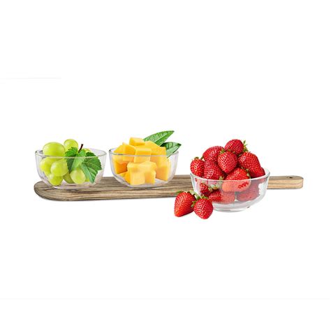 Yamasin - Toto Glass Bowl Snack Set 3x200ml - Set Of 3 Pcs With Wooden ...