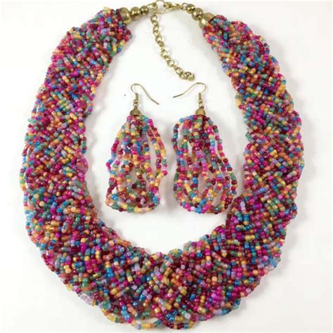 MULTY COLOR SEED BEAD WITH EARRING NECKLACE – dastakaaristore