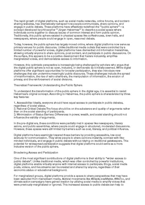 The Digital Public Sphere: Challenges and Opportunities for Discourse ...