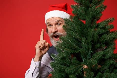 Idoso homem barbudo de bigode grisalho na camisa de chapéu de Papai ...