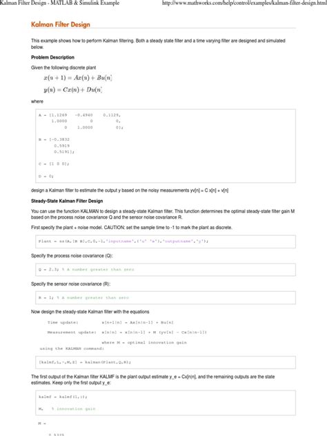 Image result for Kalman Filter MATLAB Example
