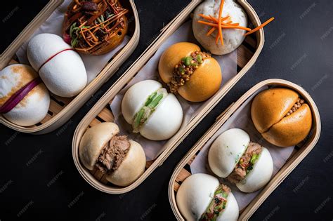 Premium Photo | A variety of bao buns with different fillings including ...