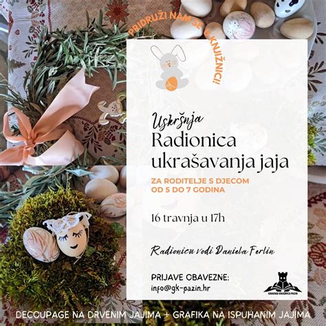 Uskršnja radionica ukrašavanja jaja za roditelje i djecu, Gradska ...