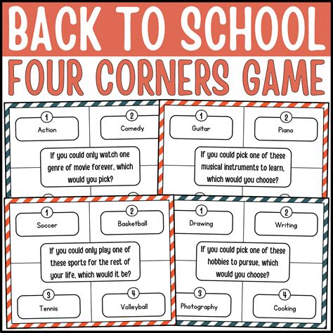 Back to School Four Corners Game | Back to School Icebreakers | Made By ...
