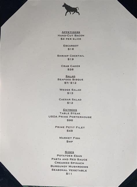 Menu at Bull In The Alley pub & bar, Tulsa