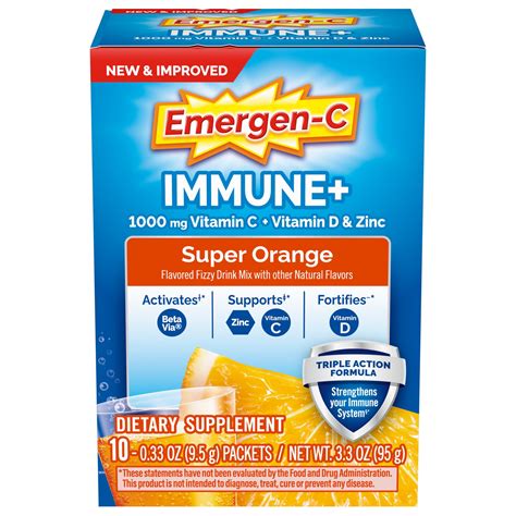 Emergen-C Immune+ Support Powder, 1000Mg Vitamin C, BVitamins, Vitamin ...