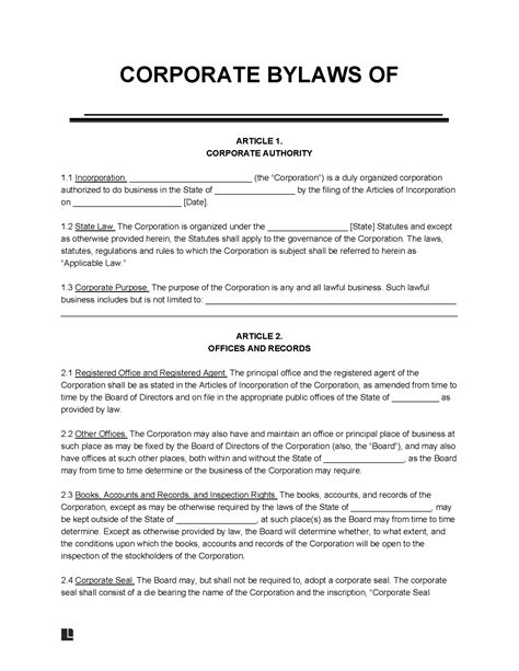 Free Corporate Bylaws Templates (3) - Secretary of State | PDF | WORD