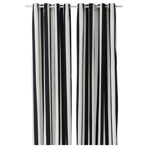 SLÅNHÖSTMAL curtains, 1 pair, white/black stripe/with eyelets, 145x250 ...