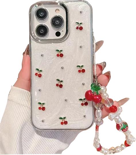 Amazon.com: Cute Case for iPhone 16,Red Cherry Pearls with Phone Charm ...