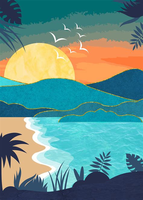 beach sunset illustration