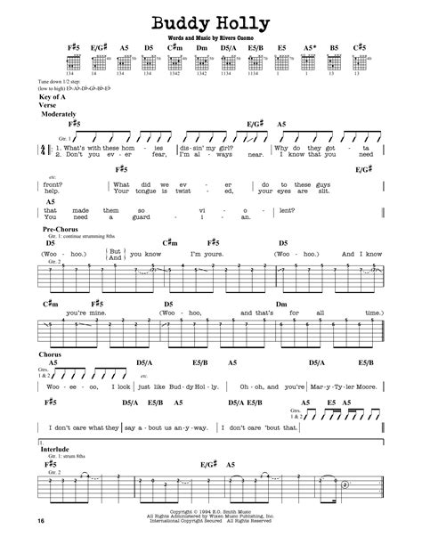Buddy Holly by Weezer - Guitar Lead Sheet - Guitar Instructor