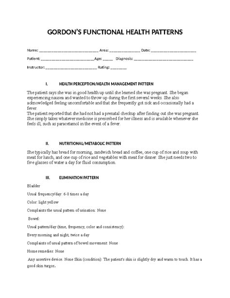 Gordon - GORDON’S FUNCTIONAL HEALTH PATTERNS Name ...