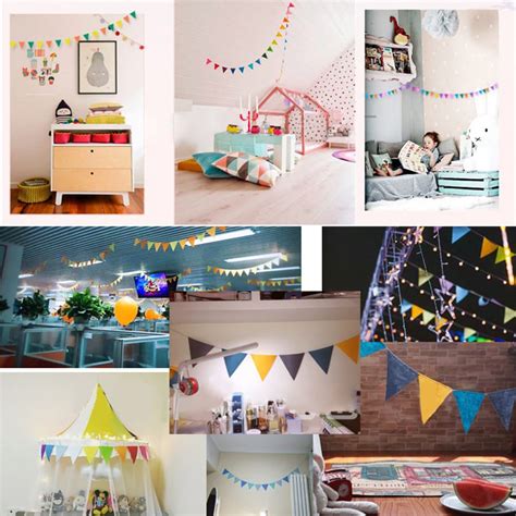 12 Flags Felt Bunting Multi-Colored Pennant Fabric Triangle - Brown Se ...