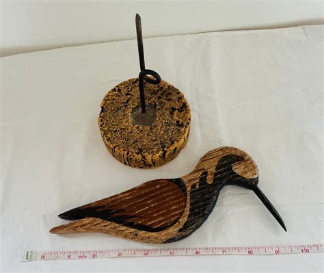 2-wood Carved Primitive Shorebirds on Wood Stand and Cork Stand ...