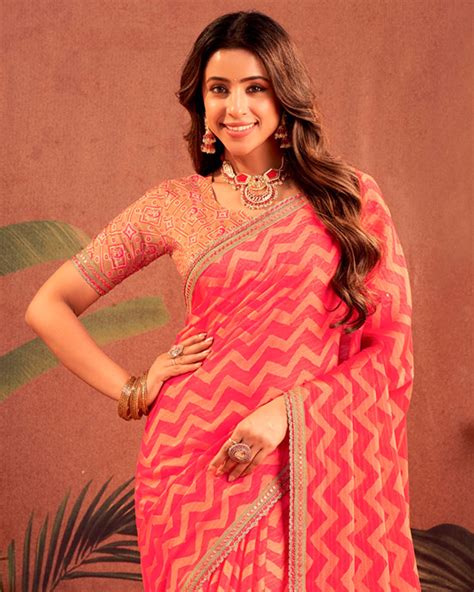 Vishal Prints Deep Carmine Pink Designer Chiffon-Brasso Traditional Pr