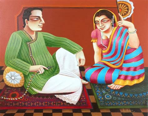 "Babu And Bibi 7": Red Violet Acrylic Painting by Gautam Mukherjee ...