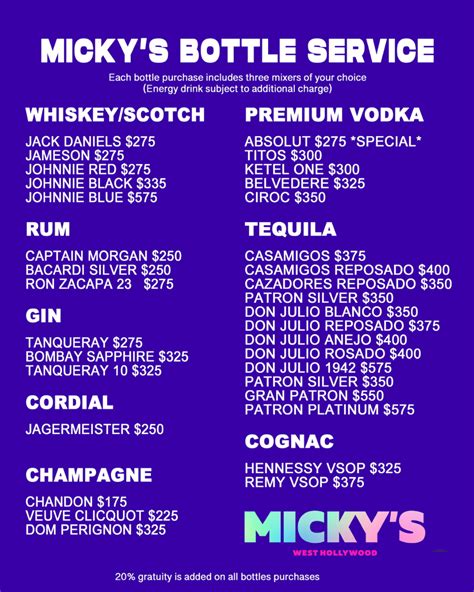 Bottle Service - Micky's West Hollywood