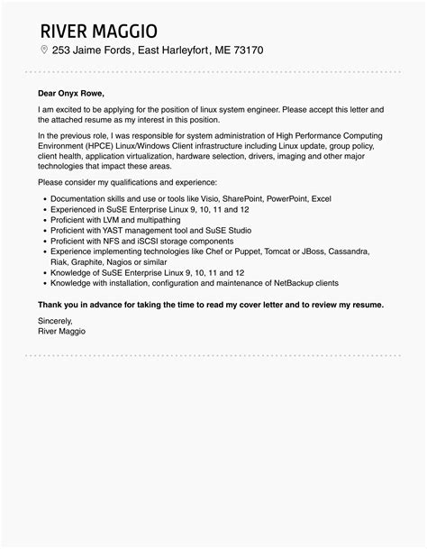Image result for Cover Letter Examples Linux System Engineer