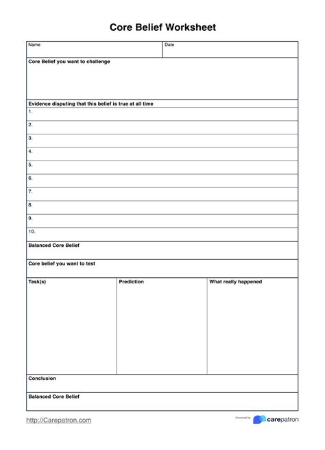 Core Beliefs Worksheet & Example | Free PDF Download